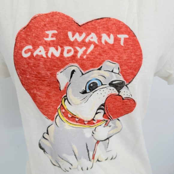 RE/DONE Short Sleeve Tee "I want candy' Bulldog Beige Tee Size M - Picture 2 of 6